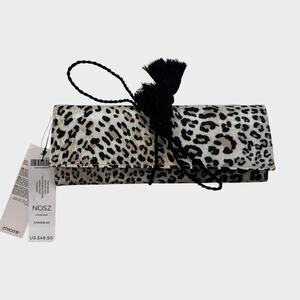 Chicos NWT $49.50 Jewelry Roll Travel Case Animal Print Leopard Tassel Tie